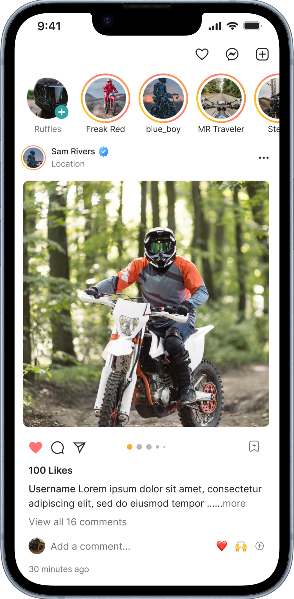 Rider social feed screen